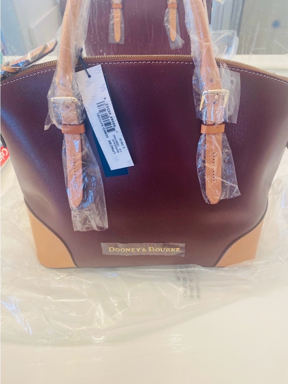 Dooney & Bourke Burgundy and Tan Structured Satchel